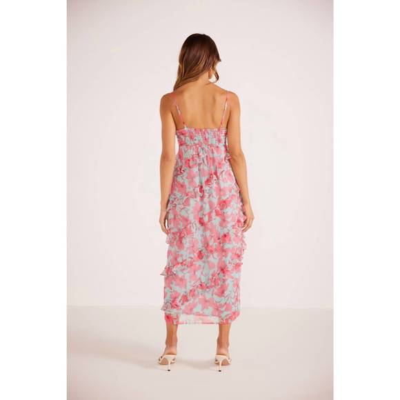 NEW MINKPINK auretta ruffle midi dress in pink floral - Picture 2 of 4